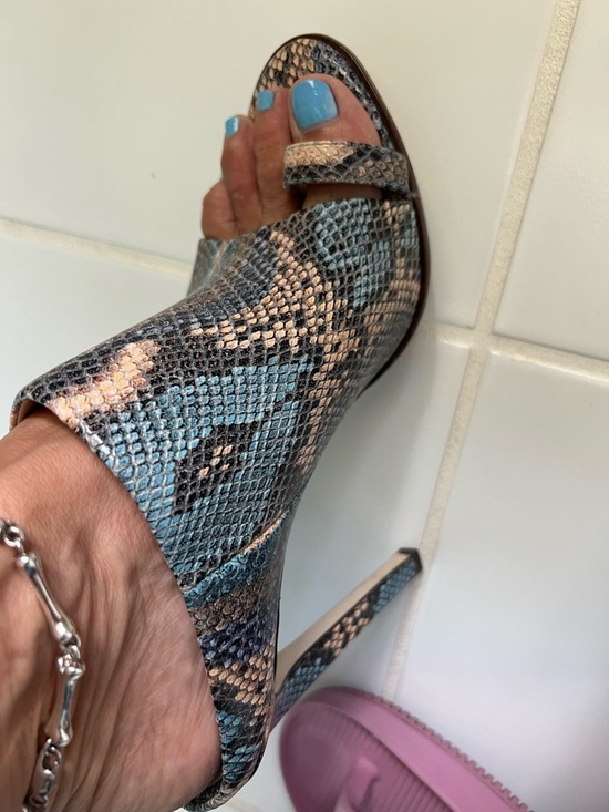 Luichiny Red Label Shoes - Luichiny Blue and Tan Snake-Print Open-Toe Stiletto